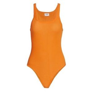 RE/DONE Orange Ribbed Tank Bodysuit